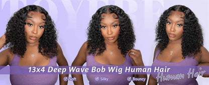 14 16 Inch Curly Deep Wave 13x4 Lace Frontal Wigs Short Bob Wig Brazilian Remy 100% Human Hair 4x4 Transparent Lace Front Wig