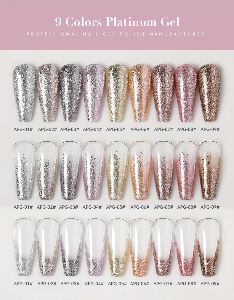 AS 15ml Sparkle Platinum Gel Nail Polish Shiny Pink Gold Silver Glitter Painting Gel Drawing Semi Permanent Tpo Free Varnish