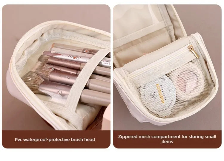 Stand-Up Flap Cosmetic Pouch Portable for Business Trips Makeup Bag Medicine Storage Pouch PU Makeup Brush Storage Cosmetic Bags