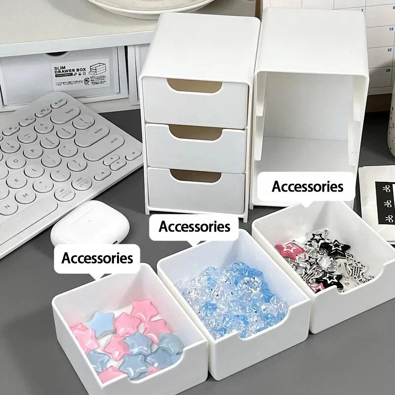 3-Tier Cosmetic Storage Box Organizer With Drawers Multifunctional Countertop Storage For Jewelry Makeup Brush Office Supplies