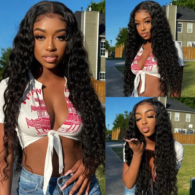 Peruvian Hair Deep Wave Frontal Wig 13X4 Lace Frontal Wig Deep Curly 4x4 Lace Front Human Hair Wig Pre Plucked Natural Color