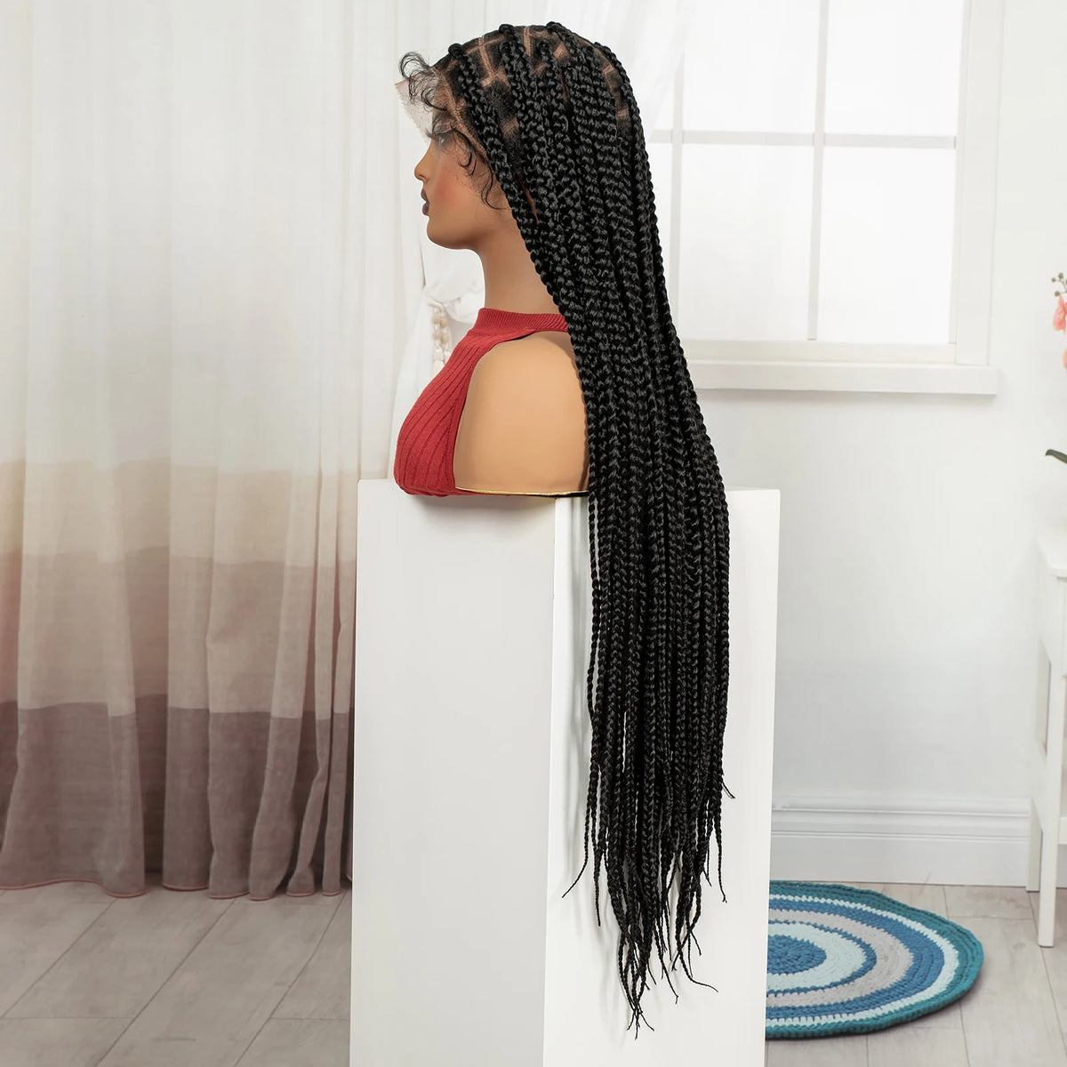 36inch Box Braided Wigs Synthetic Full Lace Braiding Hair Wigs Knotless Lace Frontal Braids Wig with Baby Hair for Black Women