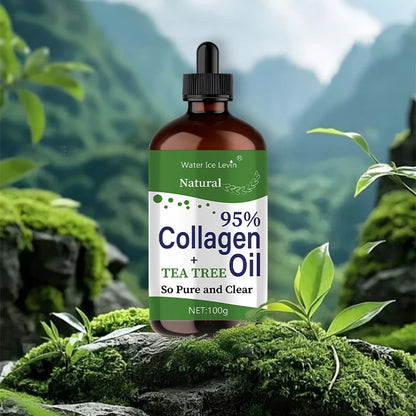 Tea Tree Collagen Oil 95% Pure Collagen Infusion. Smoothes Nourishes Skin. Lightweight Non-Greasy Feel. 100g Clear Formula.