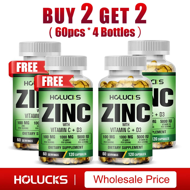 Zinc Vitamin C & D3 Complex Supplement, Supports Bone, Teeth, Joint & Heart Health, Boosts Immunity & Energy, Antioxidant