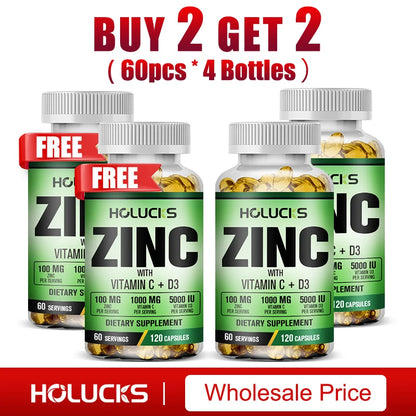 Zinc Vitamin C & D3 Complex Supplement, Supports Bone, Teeth, Joint & Heart Health, Boosts Immunity & Energy, Antioxidant