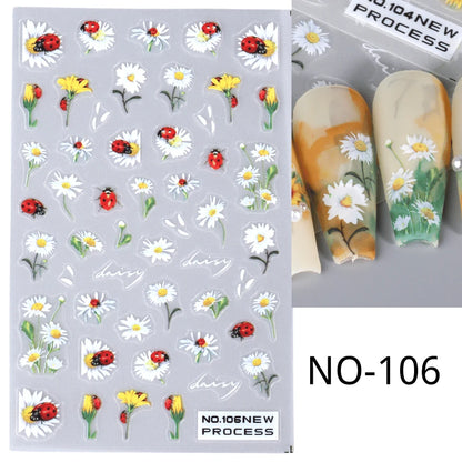 5D Daisy Flower Nail Stickers Cute Bee Blossom Petal Insect Self Adhesive Manicure Decal DIY Spring Summer Nail Art Decoration