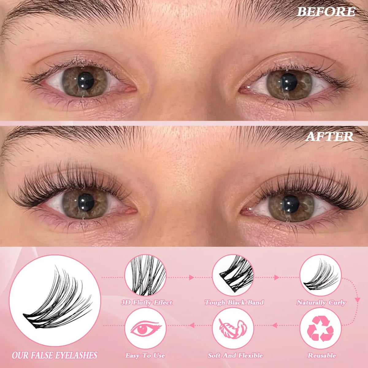 120 Clusters of False Eyelashes, 8-16mm, Naturally Slender, Reusable, Perfect for Halloween, Christmas, Valentine's Day Gifts, Wedding Season, and Other Occasions