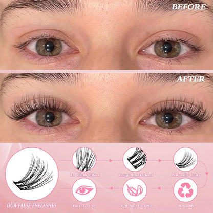 120 Clusters of False Eyelashes, 8-16mm, Naturally Slender, Reusable, Perfect for Halloween, Christmas, Valentine's Day Gifts, Wedding Season, and Other Occasions