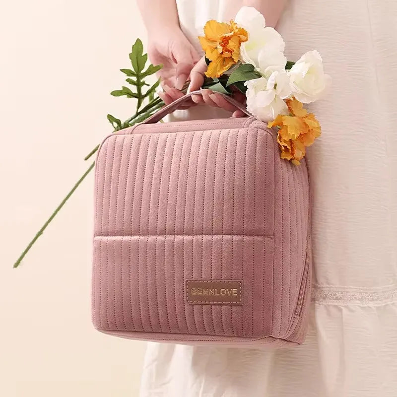 Vertical Makeup Bag for Travel,Upright Makeup Bag Large Capacity Portable Cosmetic Women Portable Cosmetic Case