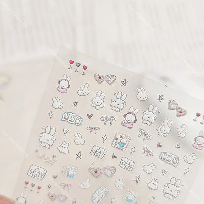 Kawaii Miffy Cartoon Cute Embossed 3D Nail Art Stickers Water Cup Cameras DIY Sticker Decorations Gift Toy for Girl S