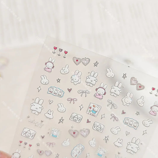 Kawaii Miffy Cartoon Cute Embossed 3D Nail Art Stickers Water Cup Cameras DIY Sticker Decorations Gift Toy for Girl S