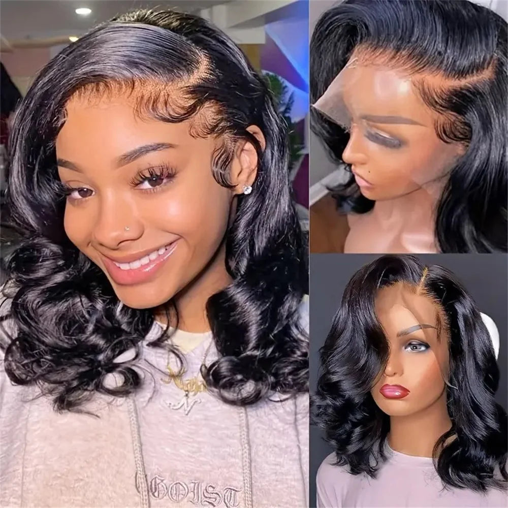 Loose Bouncy Wave Short Bob Wigs Raw Vietnamese Virgin Hair Side Part Body Wave Human Hair Lace Frontal Pre Cut 13x4 Hd Lace Wig