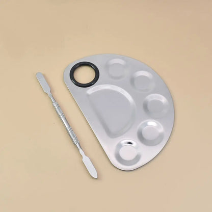 With Spatula Rod Makeup Color Palette Portable Stainless Steel Nail Art Polish Mixing Plate Durable