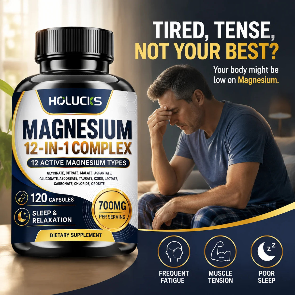Magnesium Complex Supplement, Support Muscle, Bone & Joint Health, Improve Sleep Quality, Calm Mood, Boost Energy & Nerve Health