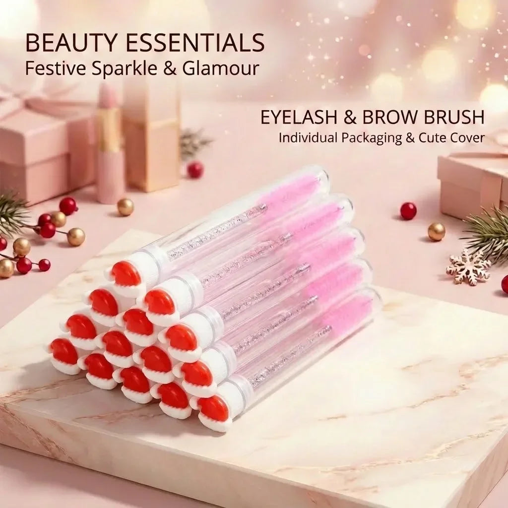 10pcs Christmas Mascara Eyelash Brush in Tube with Santa Claus Cap, Dust-Proof Reusable Mascara Wand Lash Applicator Makeup Tool