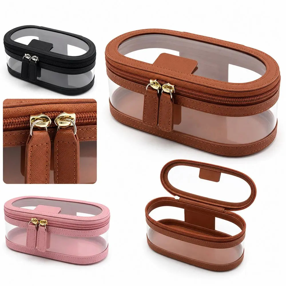 Toiletry Storage Case Transparent Cosmetic Bag Clear Window Double Zipper Cosmetic Organizer Portable Beauty Tools