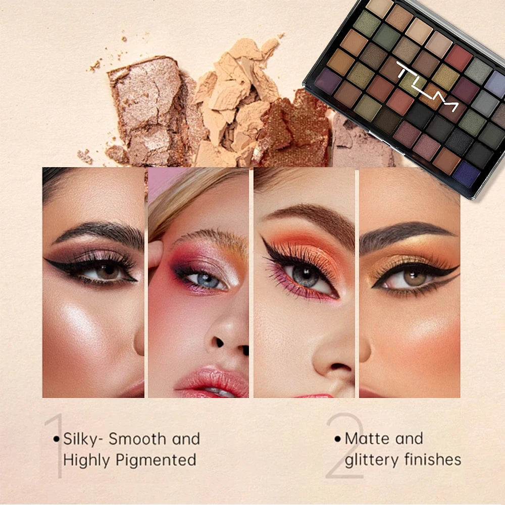 1 Set Tlm 40-Color Eyeshadow Palette with Makeup Brush Set, Matte and Shimmer Multi-color Earth Tones, Long-Lasting and Vibrant, Great for Beginners