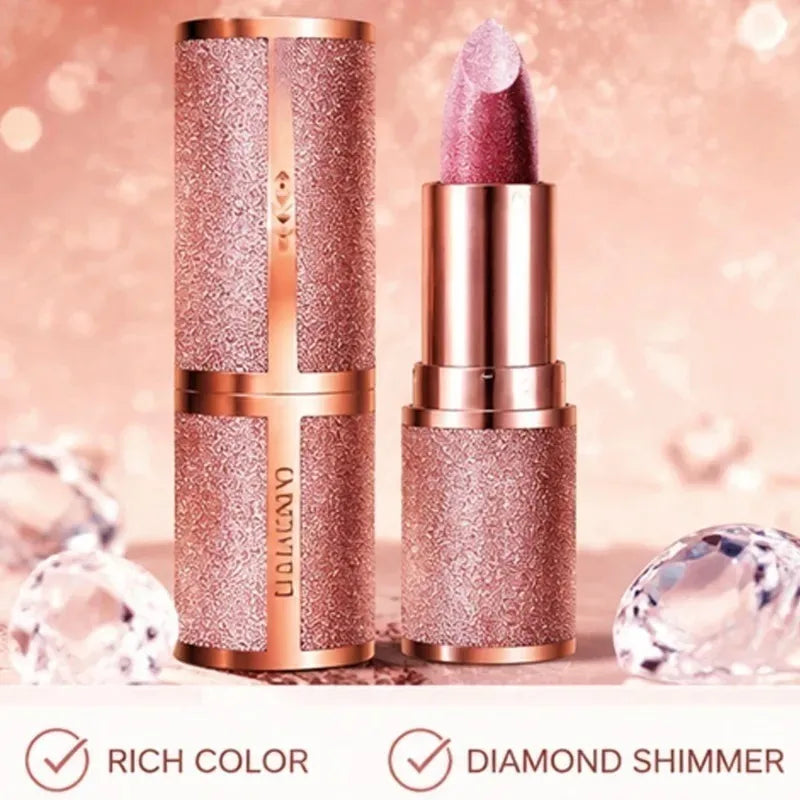 Rose Smoke Powder Lipstick Pearlescent Glitter Bright Starry Sky Glossy Diamond Velvet Lipstick Waterproof Durable Women Makeup