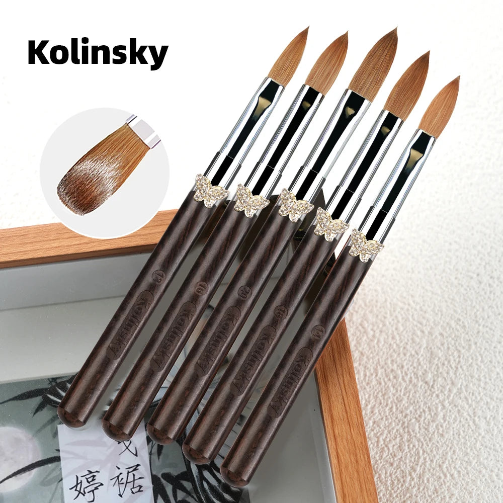 100% Kolinsky Acrylic Brush UV Gel Carving Nail Brush Purple Sandalwool Handle Zircon Butterfly Manicuring Nail Tools Size 2-20