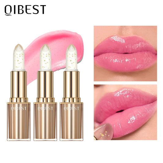 QIBEST 3 PCS Glitter Lip Blam Color Changing Lipstick Transferproof Lasting Moisturizing Shiny Lip Stain Tint With 3 Pack Makeup