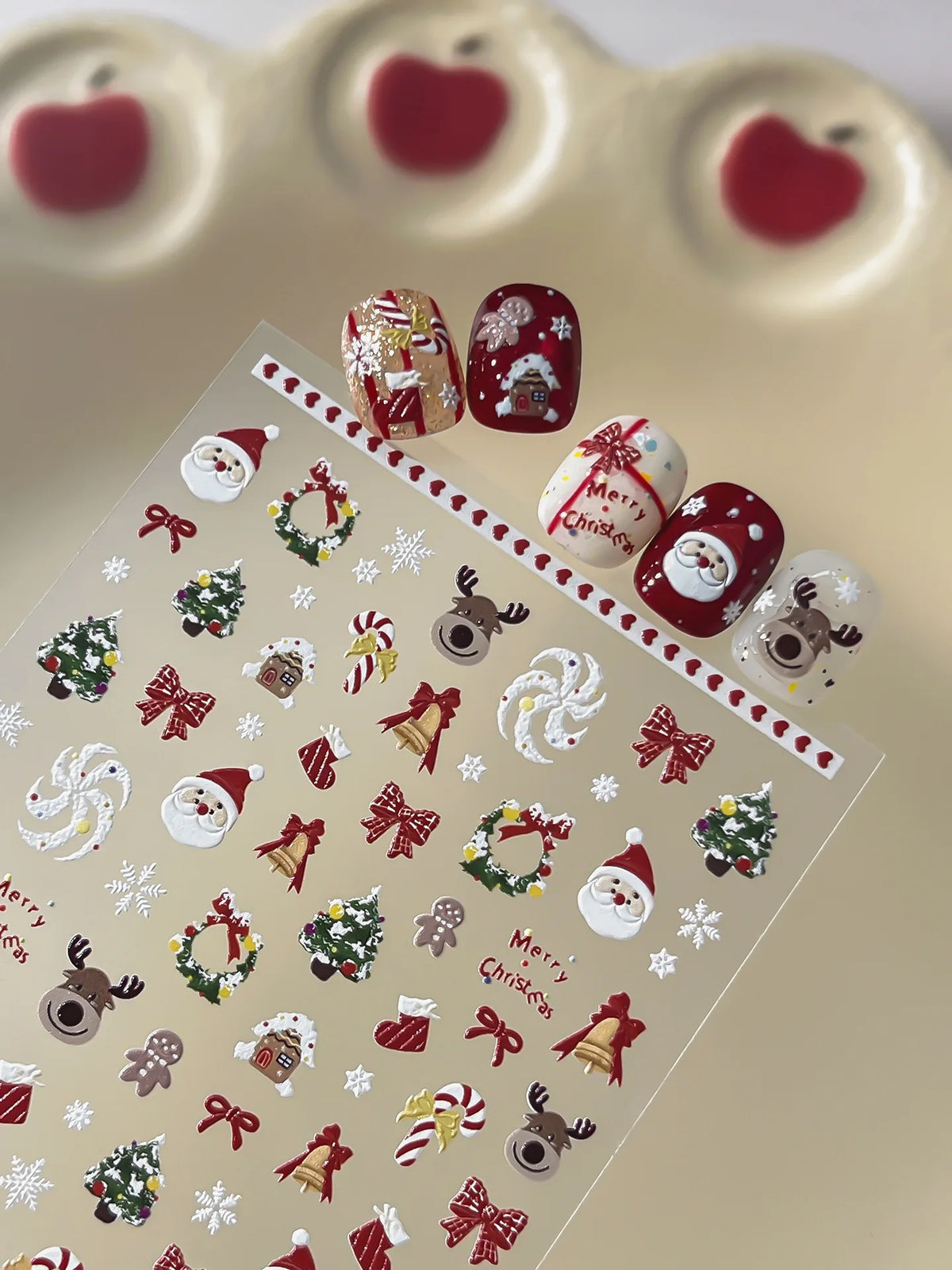 2026 New 5D Embossed Garland/Christmas Tree Nail Stickers White Snowflakes Bow Star Nail Decals Self-Adhesive Xmas Nail Decor