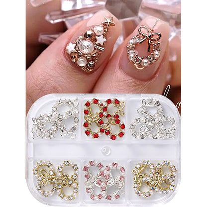 3D Christmas Nail Art Charms; Gold & Silver Bows and Wreaths; Cute Winter Designs for DIY Manicures and Salon Accessories