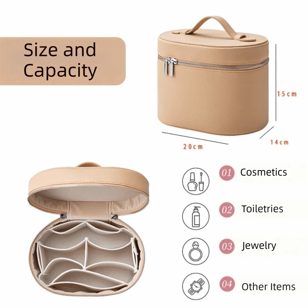 Large Capacity Cosmetic Box PU Leather Internal Storage Box Travel Organizer Bag Waterproof Zipper Closure Makeup Bag Daily Use