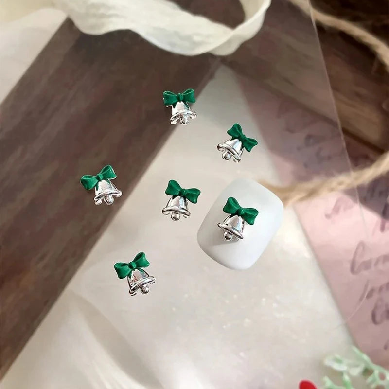 Gold Silver Christmas Bell Nail Art Accessories Winter Bow Alloy Exquisite Nail Charms Jewelry Luxury Manicure Decorations Parts