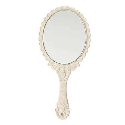 Creative Retro Makeup HD Mirror With Handle Women Bathroom Plastic Patterned Make Up Mirror Portable Handheld Antique Vanity