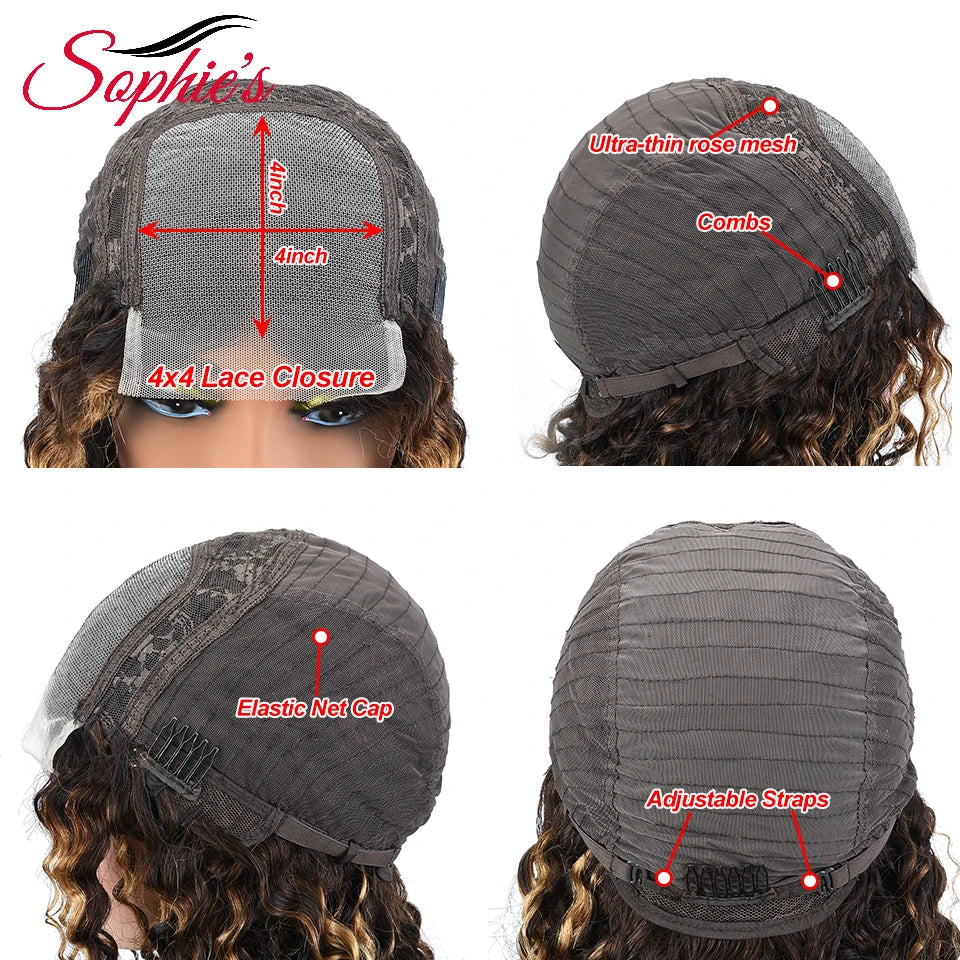 Sophies 4*4 Lace Closure Human Hair Wigs 99J Color 180% Density Loose Wave Wigs For Women Brazilian Hair Remy Hair 14-28 Inches