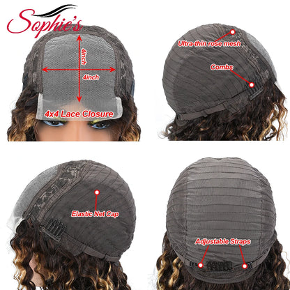 Sophies 4*4 Lace Closure Human Hair Wigs 99J Color 180% Density Loose Wave Wigs For Women Brazilian Hair Remy Hair 14-28 Inches