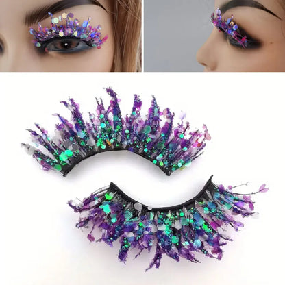 1 Pair Halloween Style Dreamy Sequins Glitter False Eyelashes Whole Strip Fluffy DIY Lashes Cosplay Stage Eye Makeup