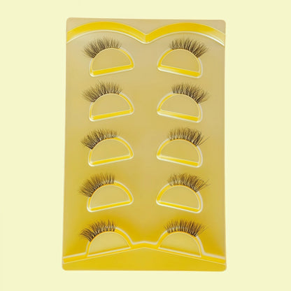 5 Pairs Half Strip Clear Band 3D Slim Cat Eye Mink False Eyelashes For Daily Halloween Christmas Black Friday
