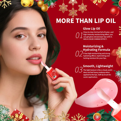 Christmas lip gloss gift box, long-lasting moisturizing and color changing lip oil, high gloss effect lip gloss 5- pieces