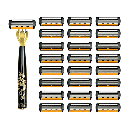 Men's Manual Safety Razor Set, Featuring 6-Layer Stainless Steel Blades and an Aloe vera Lubricating Strip | Perfect as a Gift.