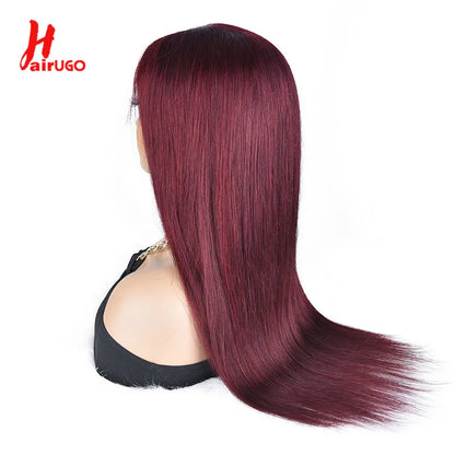 99J Straight 13x4 Lace Front Wigs Human Hair Brazilian Burgundy Straight Human Hair Wigs For Woman 4x4 Lace Closure Wigs HairUGo