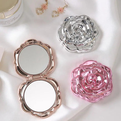 Portable Mini Mirror Retro Rose Flower Shape Small Pocket Makeup Mirror Double Sided Hand Mirrors Compact Cosmetic Beauty Girls