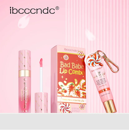 Lip Glosses Set Lip Gloss Combo with Keychain Peach Fragrance Moisturizing Plumping Lip Makeup Christmas Present