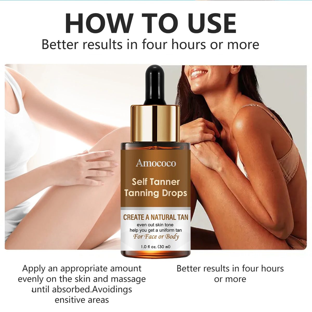 Amococo 3pcs Self Tanning Drops 30ml each Natural Bronzing Serum for Face Body Sunless Tanner Customizable Drops Even Skin Tone