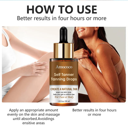 Amococo 3pcs Self Tanning Drops 30ml each Natural Bronzing Serum for Face Body Sunless Tanner Customizable Drops Even Skin Tone