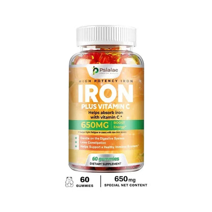 Iron Gummies 650 Mg - Supports Red Blood Cell Production, Promotes Absorption, Relieves Fatigue, Improves Energy, Gluten-free