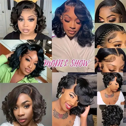 Loose Bouncy Wave Short Bob Wigs Raw Vietnamese Virgin Hair Side Part Body Wave Human Hair Lace Frontal Pre Cut 13x4 Hd Lace Wig