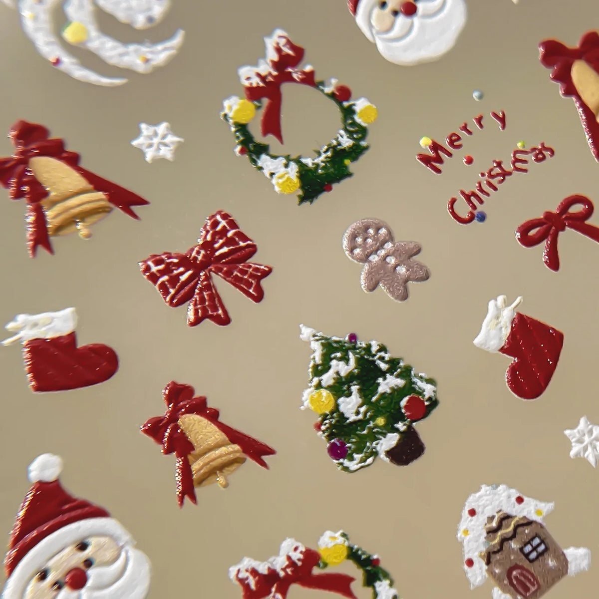 2026 New 5D Embossed Garland/Christmas Tree Nail Stickers White Snowflakes Bow Star Nail Decals Self-Adhesive Xmas Nail Decor