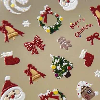 2026 New 5D Embossed Garland/Christmas Tree Nail Stickers White Snowflakes Bow Star Nail Decals Self-Adhesive Xmas Nail Decor