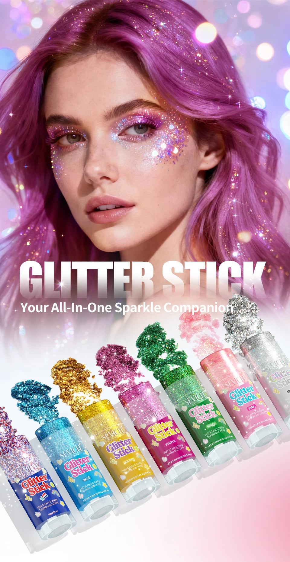 Sparkling Sequins Glitter Gel Stick 8 Colors Sequin Body Glitter Cosmetic Stick Hair Glitter Stick Festival Makeup for Christmas