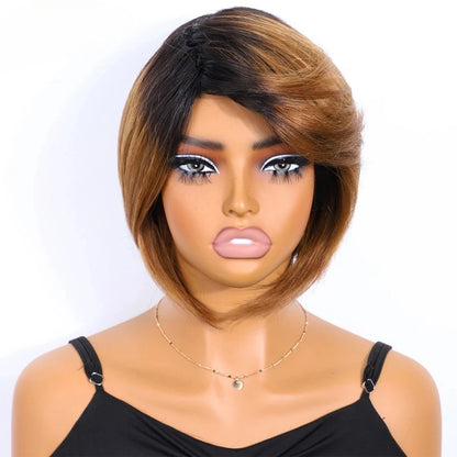 Rebecca Brazilian Short Straight Bob Human Hair Wigs With Bangs Full Machine Made Side Part Bob Human Hair Wigs For Black Women
