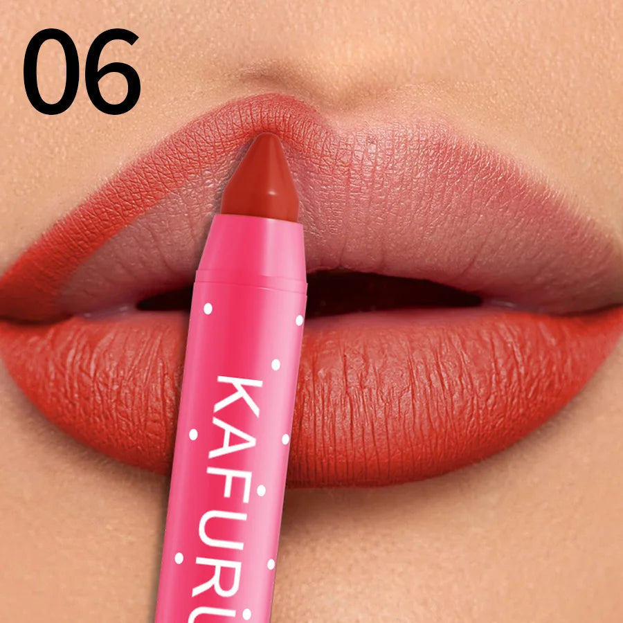15 Colors Lipstick Pencil Waterproof Sexy Red Matte Contour Tint Lipstic Pen Long-lasting Lipliner Pen Non-stick Cup Lip Makeup
