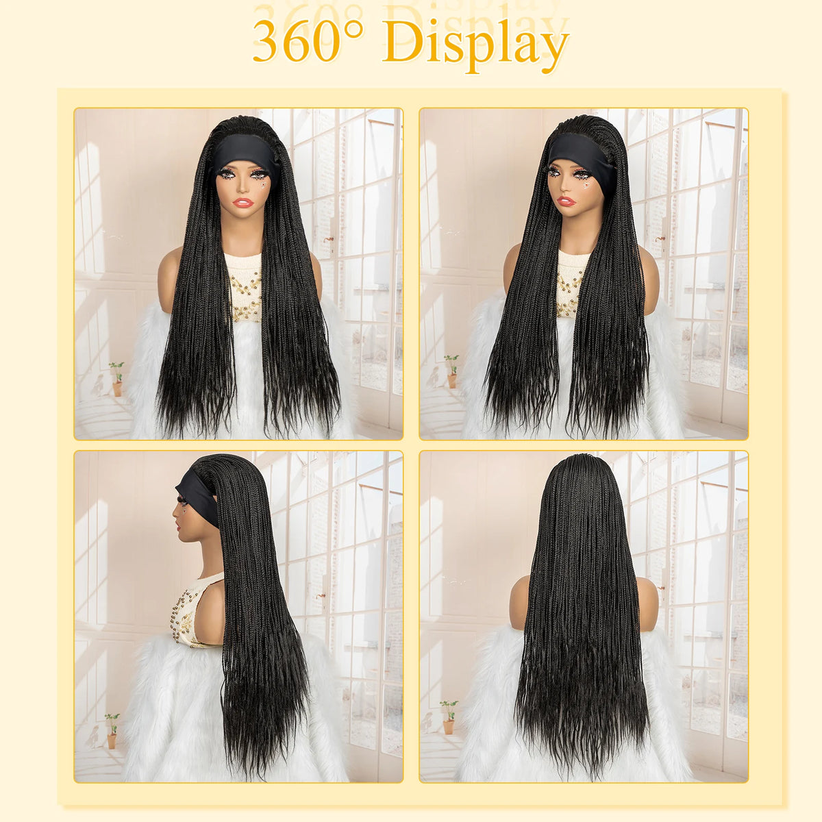 Full Machine Made Braided Wigs with Headband 30 Inches Colored Synthetic Braiding Wigs with Hair Band for Black Women