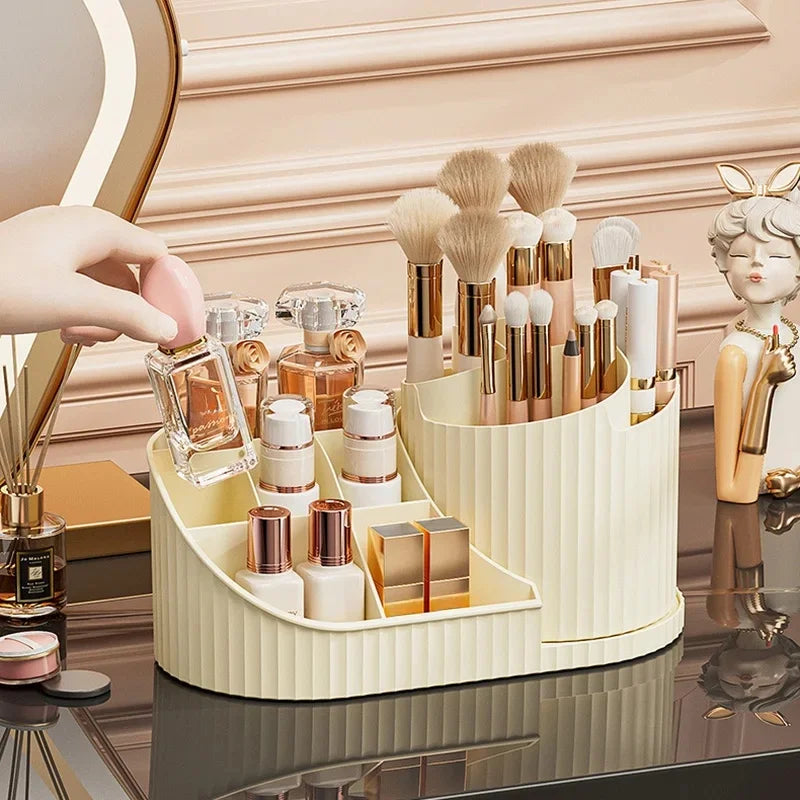 360° Rotatable Cosmetic Organizer Lipstick Makeup Brush Holder Desktop Cosmetic Display Cabinet for Dresser Living Room