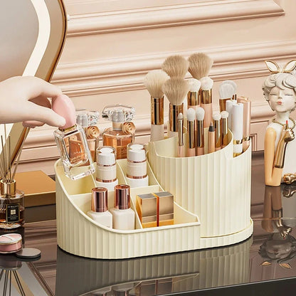 360° Rotatable Cosmetic Organizer Lipstick Makeup Brush Holder Desktop Cosmetic Display Cabinet for Dresser Living Room